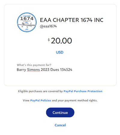 Pay dues for EAA Chapter 1674